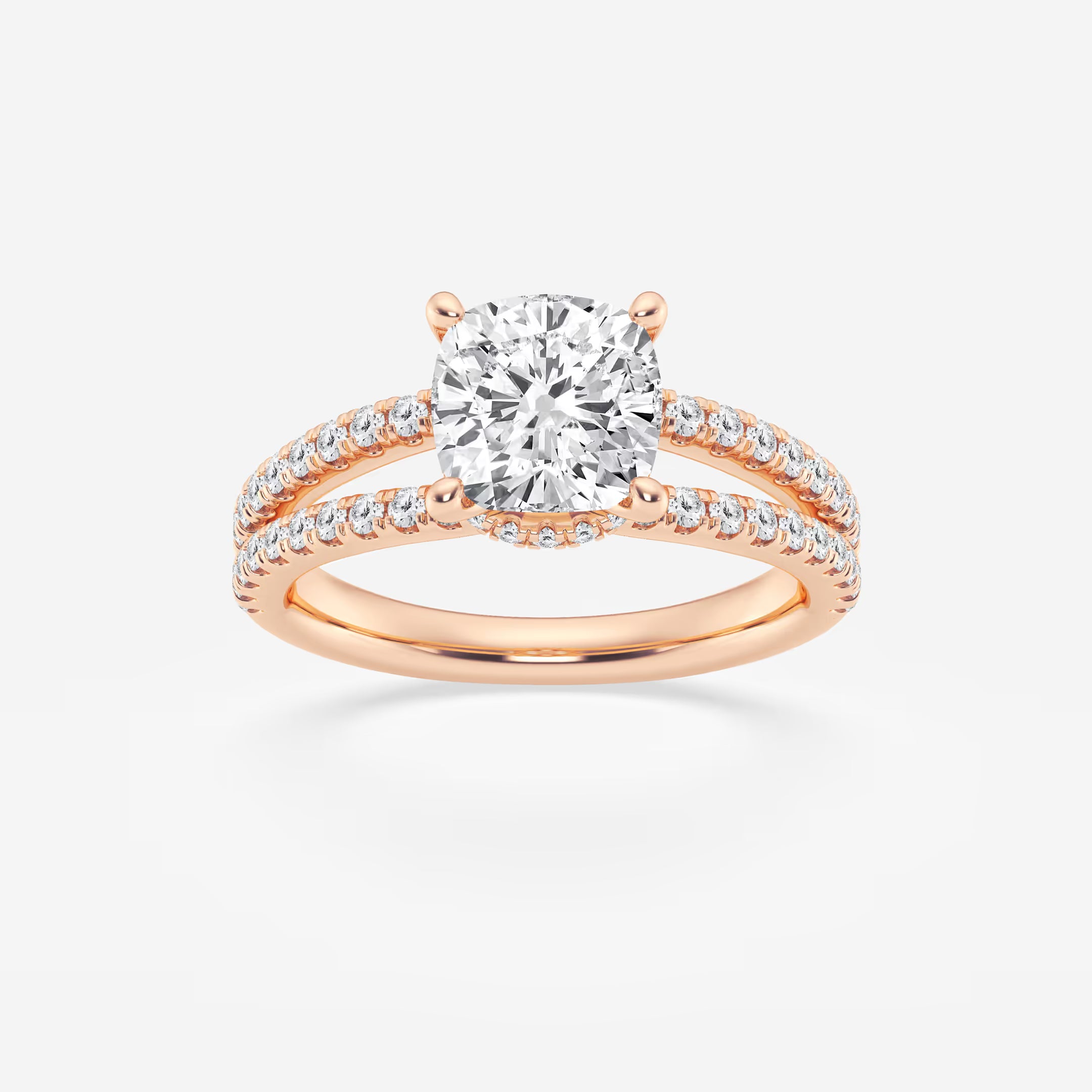 Heirloom Hidden Halo Cushion Lab-Grown Diamond Split Shank Engagement Ring