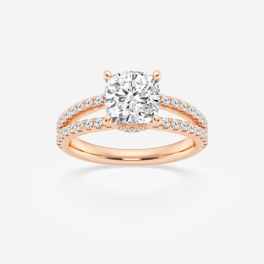 Heirloom Hidden Halo Cushion Lab-Grown Diamond Split Shank Engagement Ring