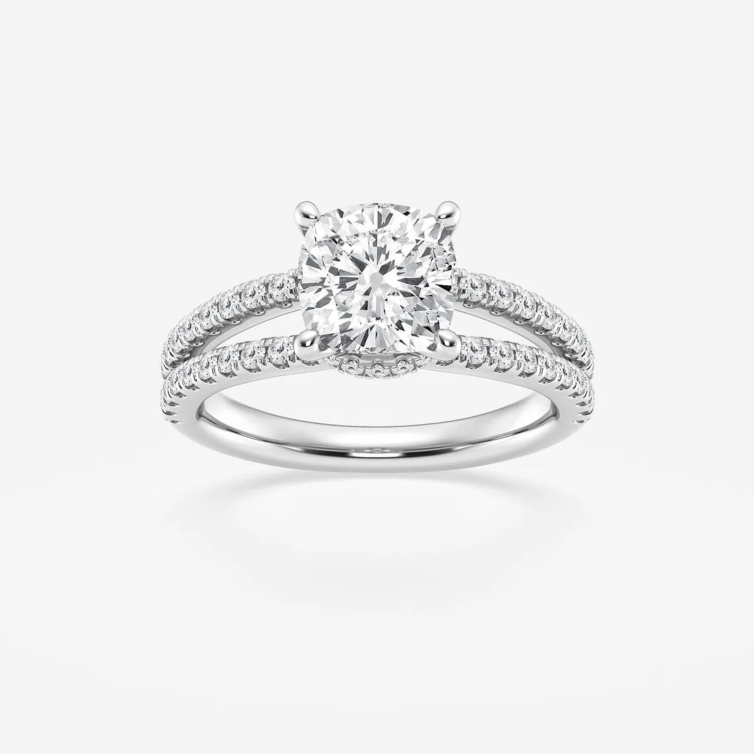 Heirloom Hidden Halo Cushion Lab-Grown Diamond Split Shank Engagement Ring