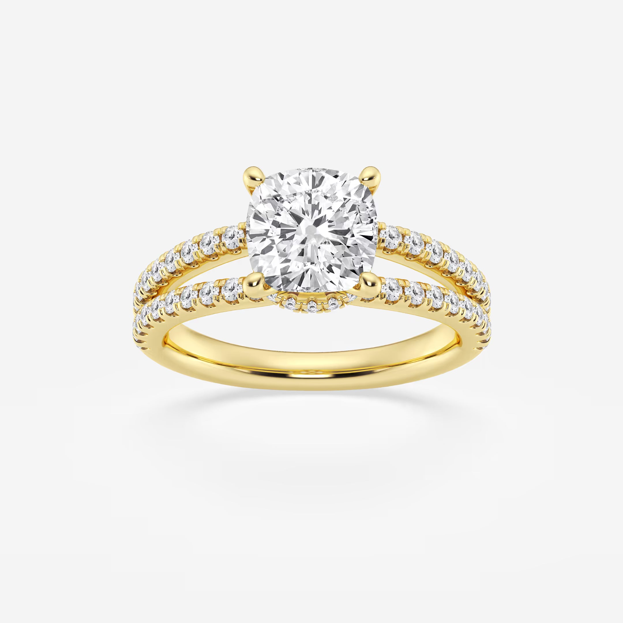Heirloom Hidden Halo Cushion Lab-Grown Diamond Split Shank Engagement Ring