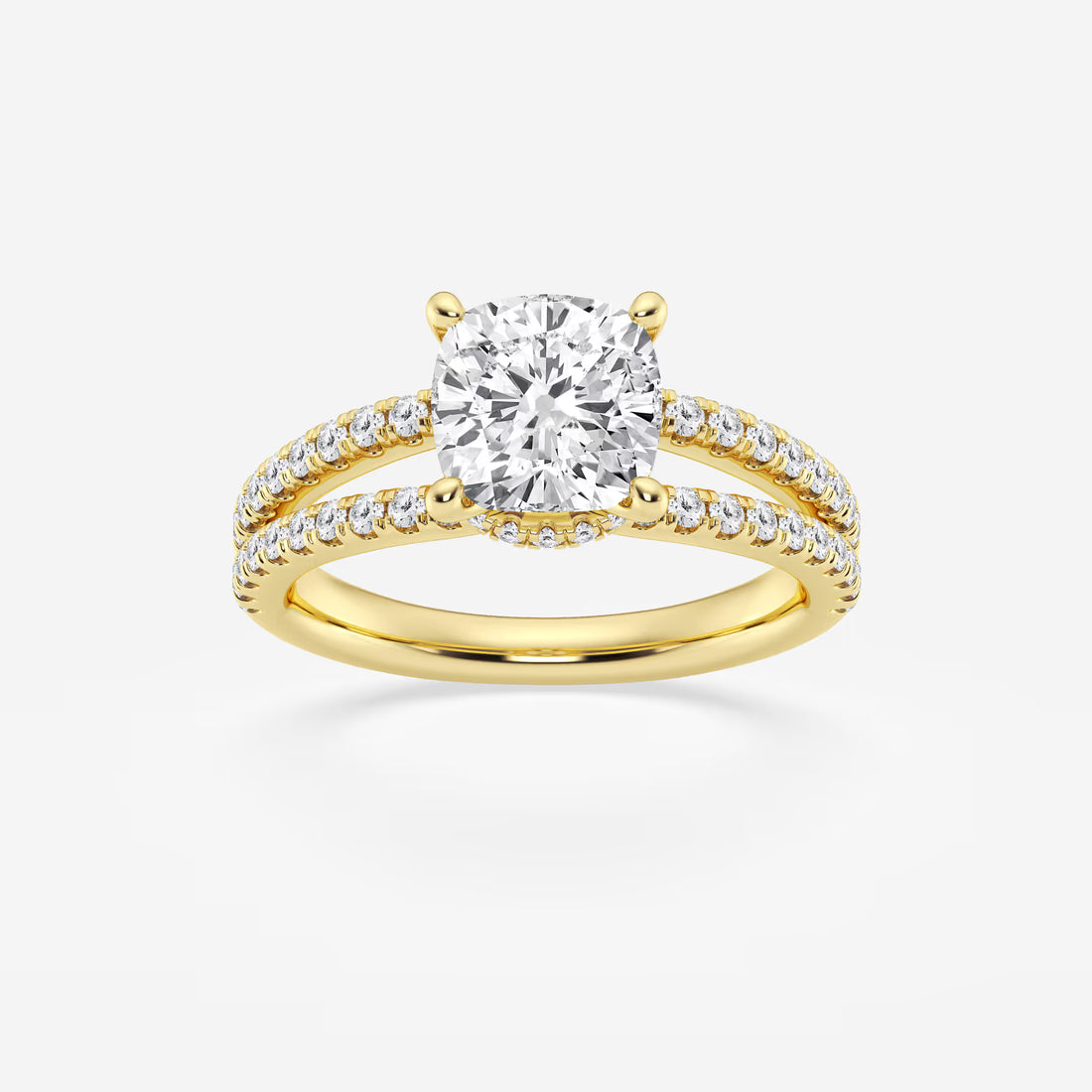 Heirloom Hidden Halo Cushion Lab-Grown Diamond Split Shank Engagement Ring