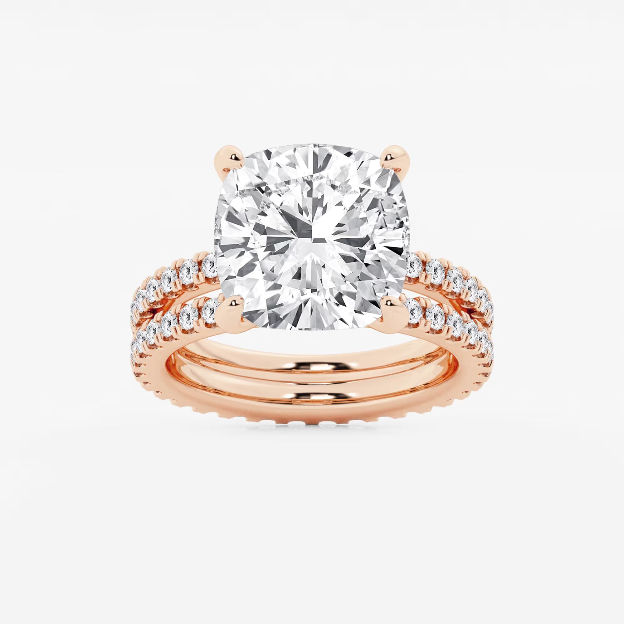 Cushion Lab Grown Diamond Engagement Ring with Double Row Side Accents