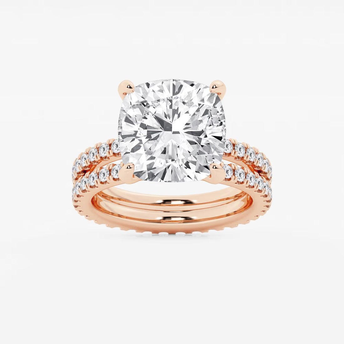 Cushion Lab Grown Diamond Engagement Ring with Double Row Side Accents