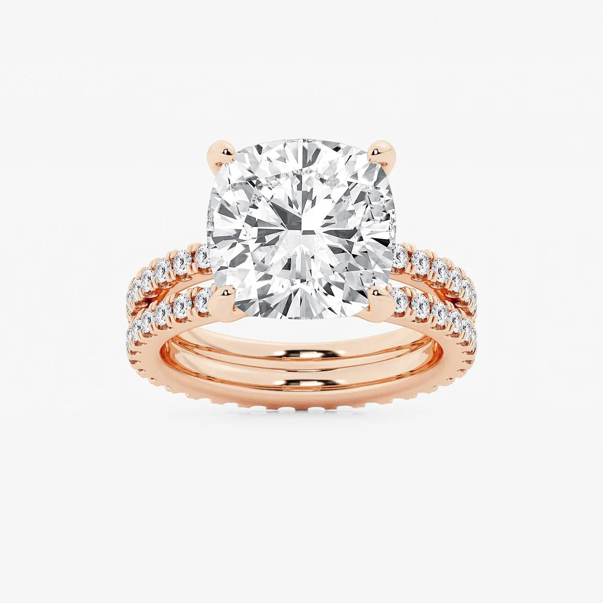 Round Lab Grown Diamond Split Double Band Eternity Engagement Ring