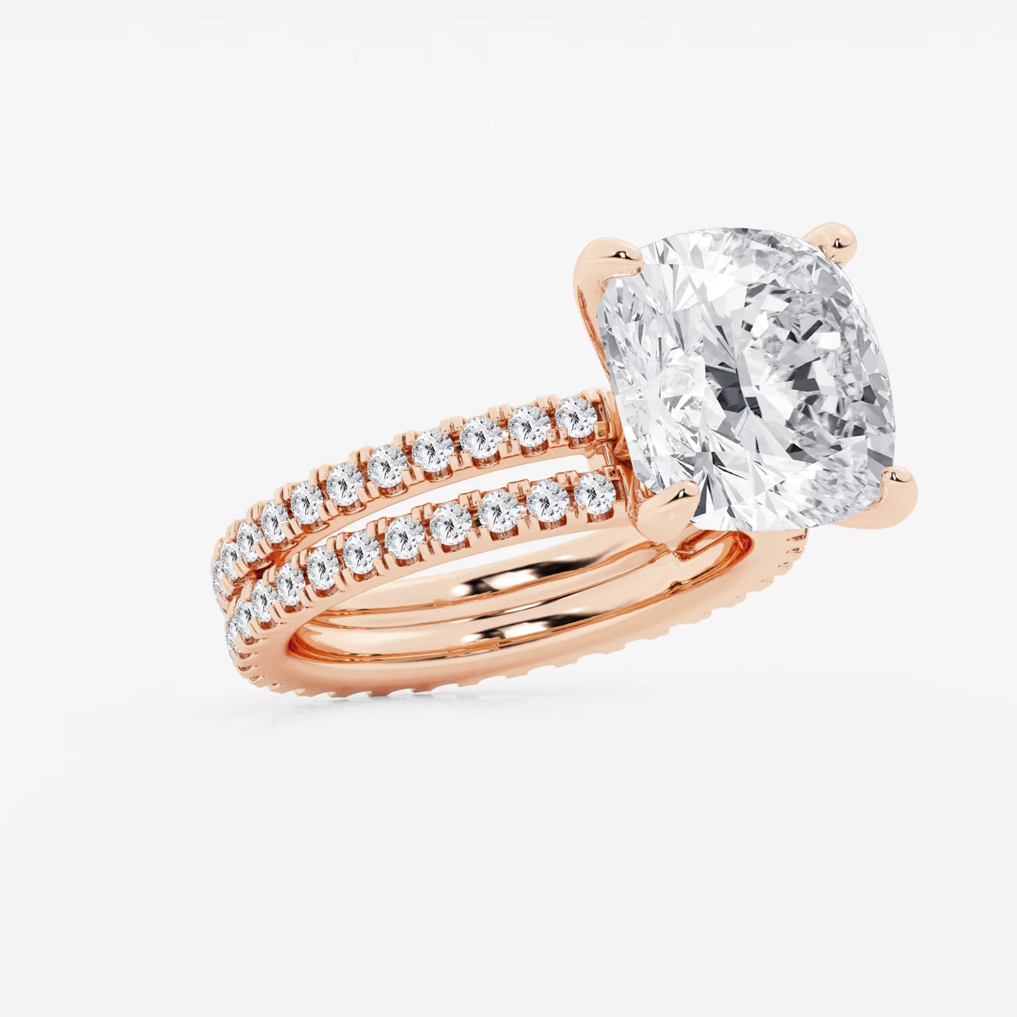 Cushion Lab Grown Diamond Engagement Ring with Double Row Side Accents