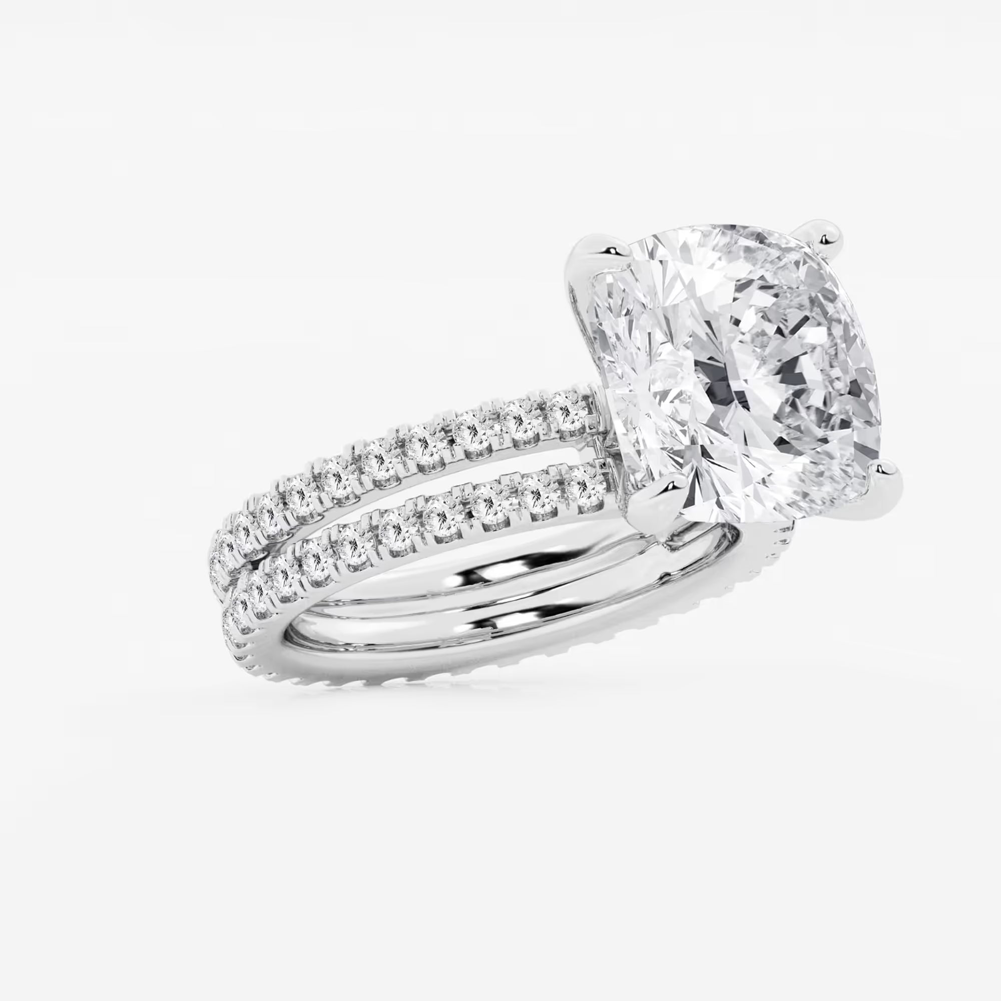 Round Lab Grown Diamond Split Double Band Eternity Engagement Ring