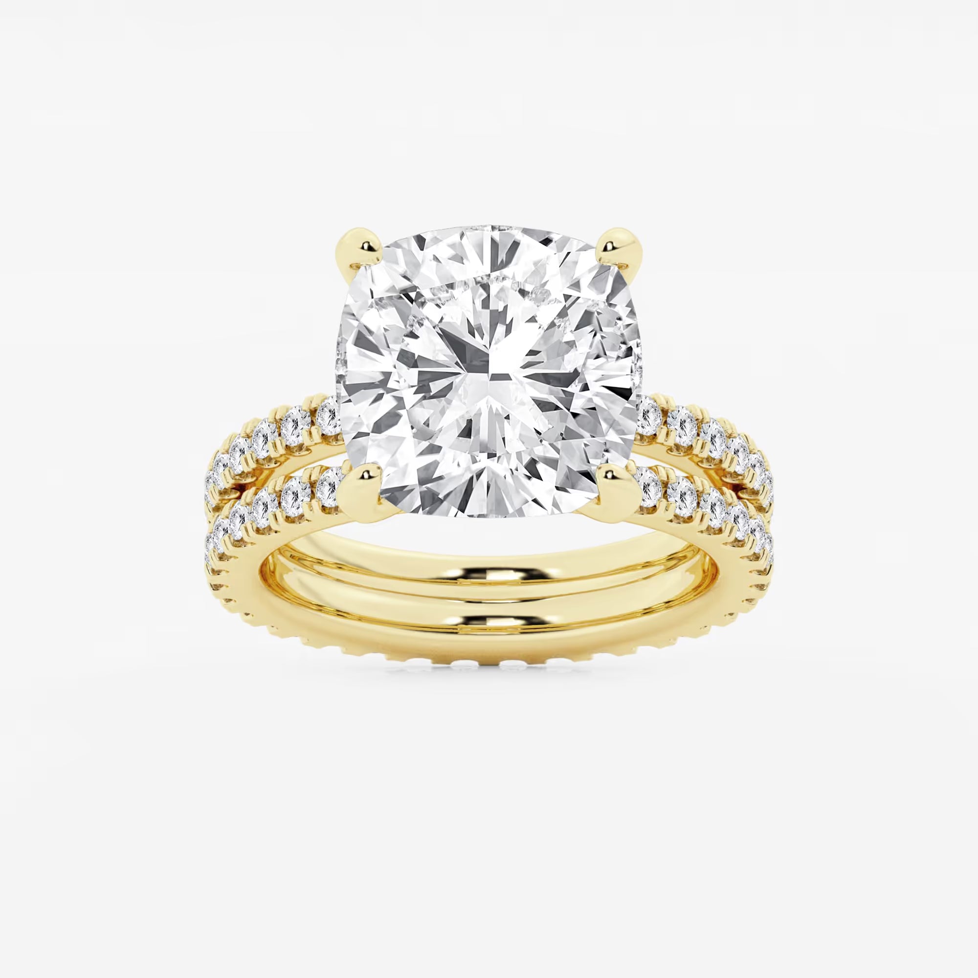 Cushion Lab Grown Diamond Engagement Ring with Double Row Side Accents