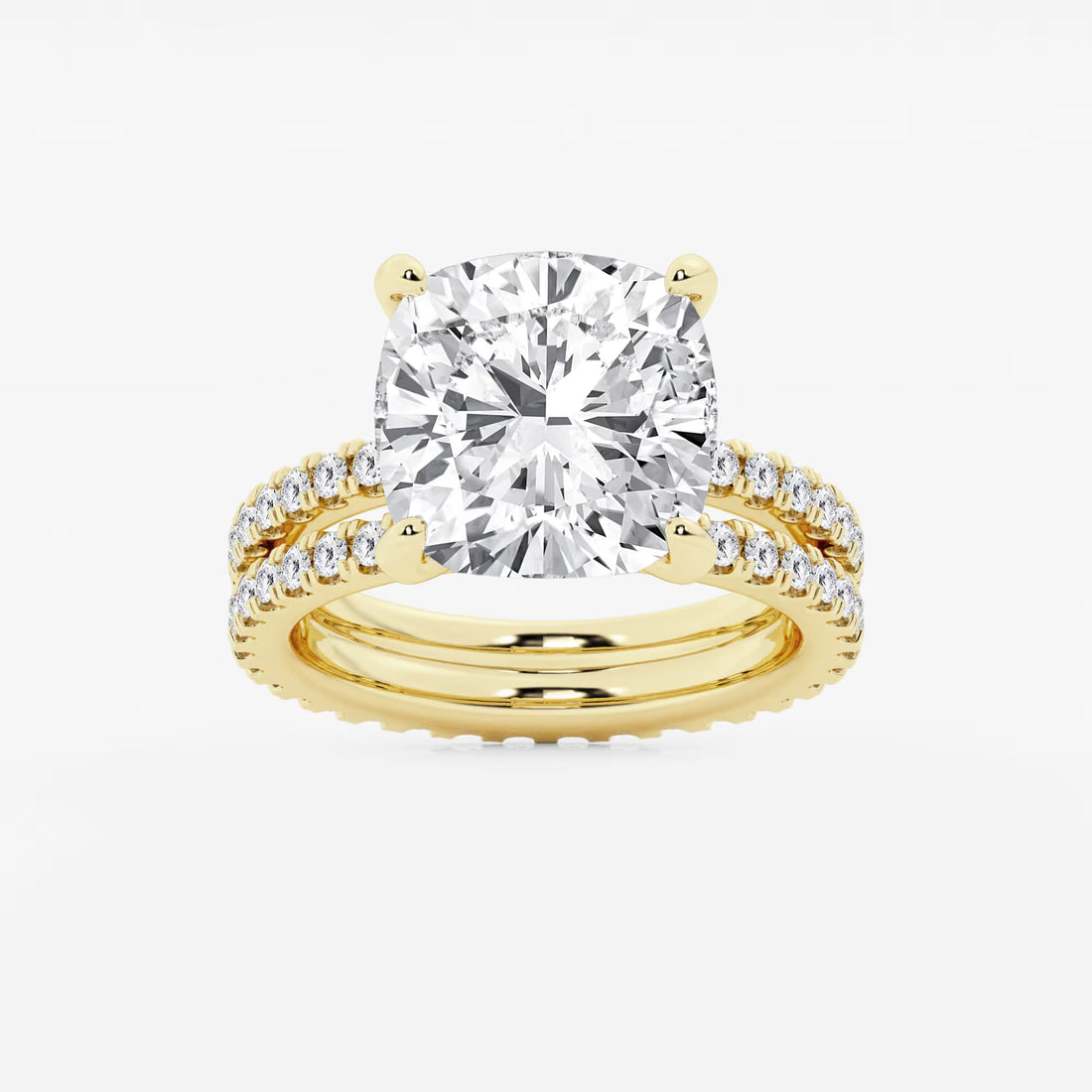 Cushion Lab Grown Diamond Engagement Ring with Double Row Side Accents