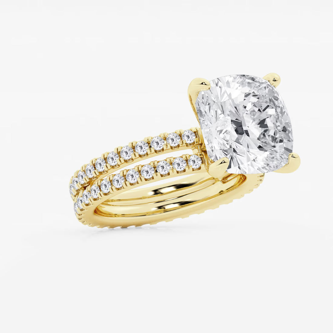 Cushion Lab Grown Diamond Engagement Ring with Double Row Side Accents