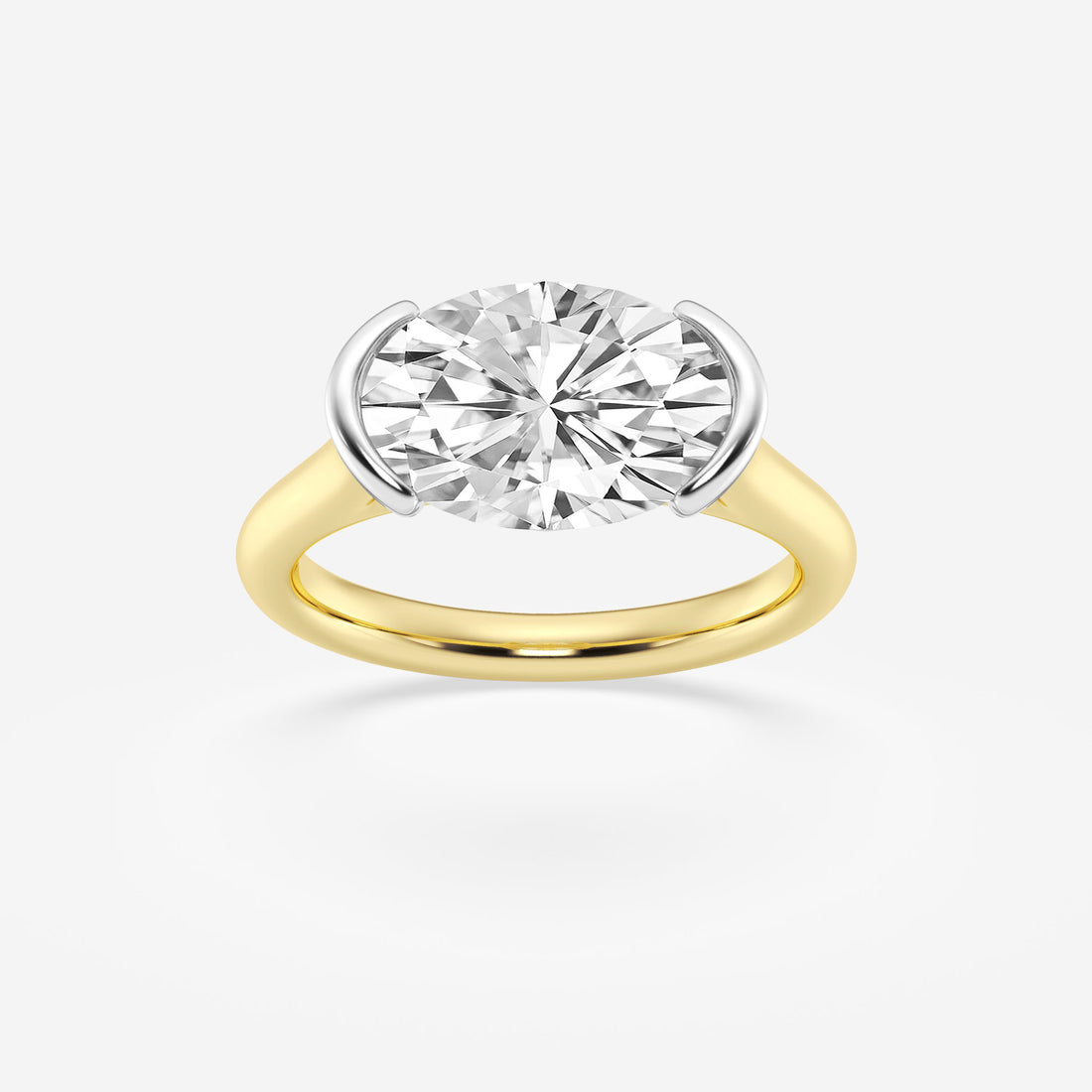 Valerique Oval Lab Grown Diamond Two-Tone Half Bezel Solitaire Engagement Ring