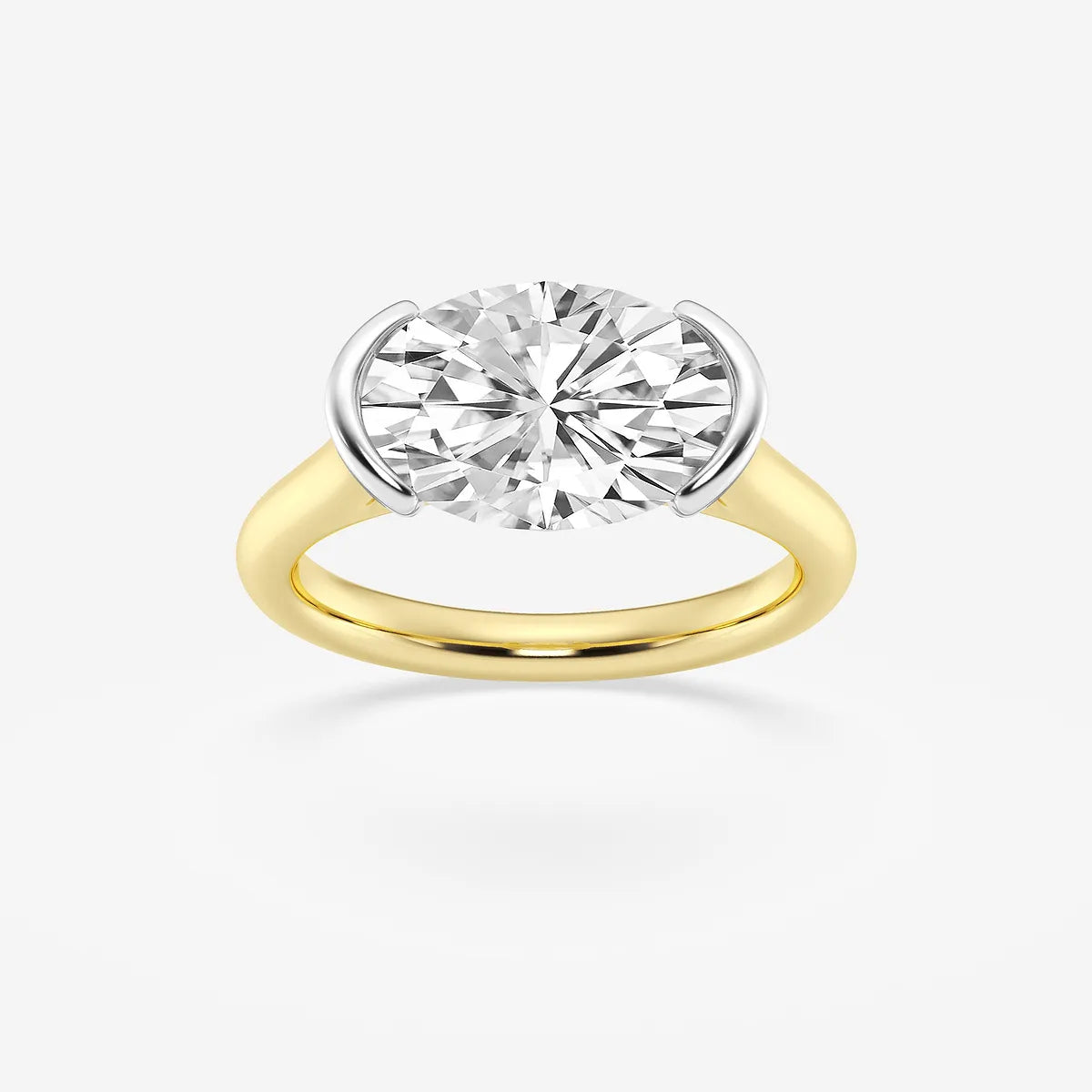 Valerique Oval Lab Grown Diamond Two-Tone Half Bezel Solitaire Engagement Ring