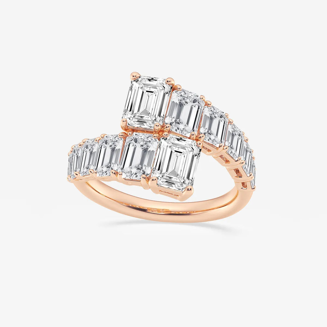 Bypassa Luxe Emerald Lab-Grown Diamond Graduated Bypass Ring