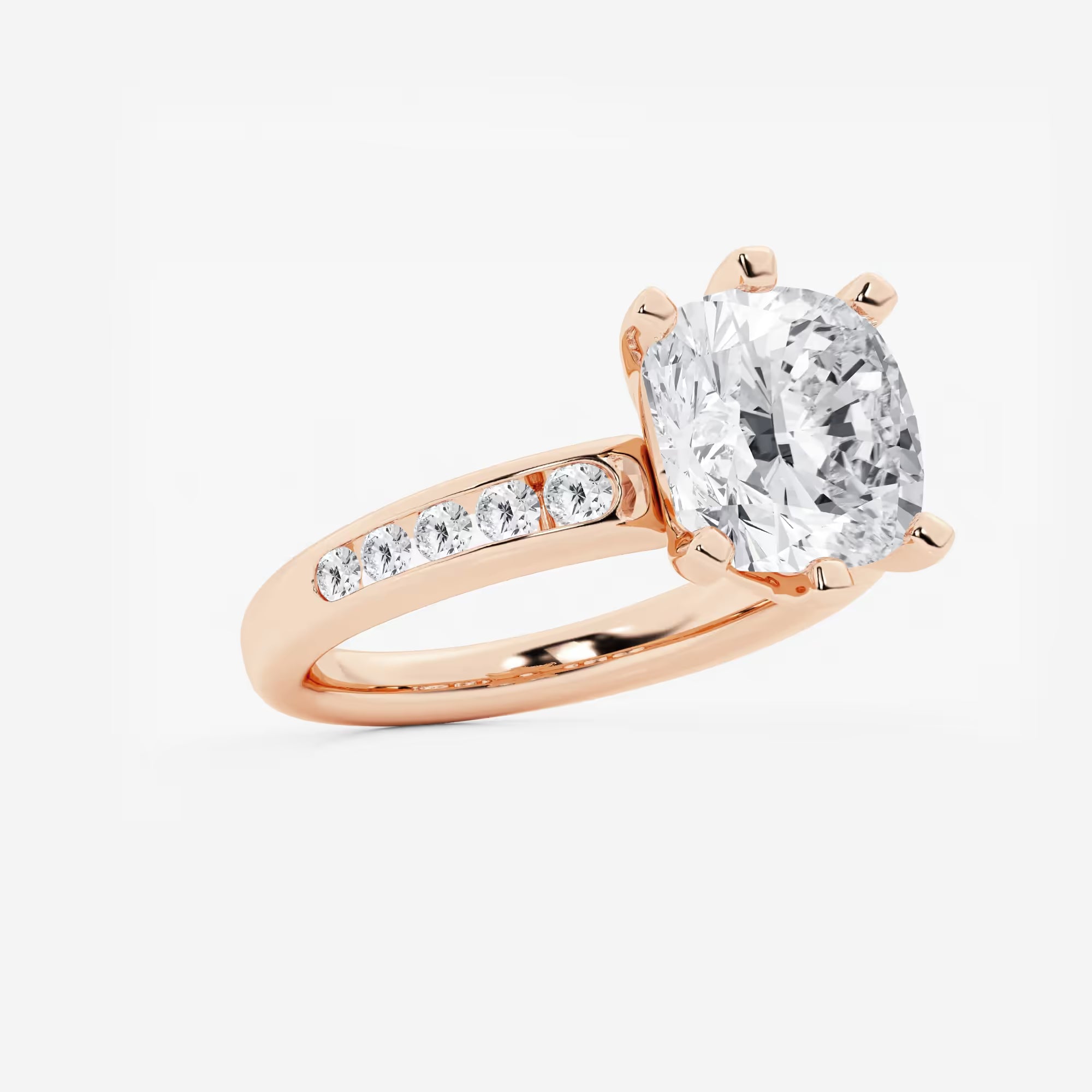 Cushion Cut Lab Grown Diamond Six-Prong Channel Set Side Stone Engagement Ring