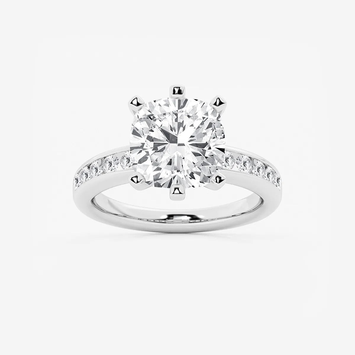 Cushion Cut Lab Grown Diamond Six-Prong Channel Set Side Stone Engagement Ring