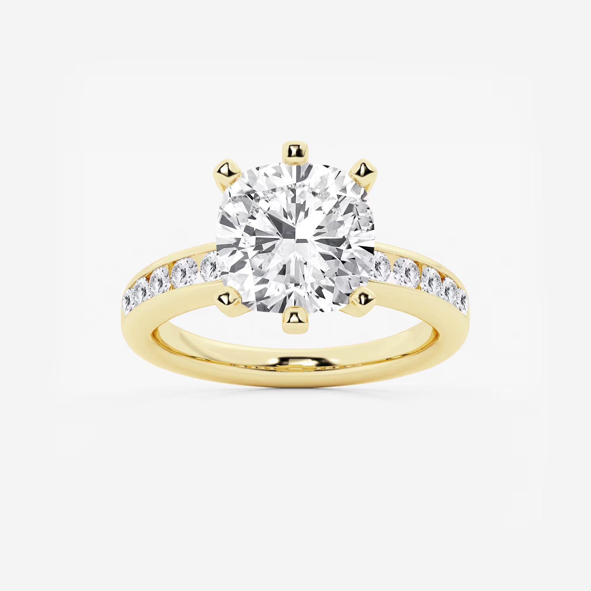 Cushion Cut Lab Grown Diamond Six-Prong Channel Set Side Stone Engagement Ring