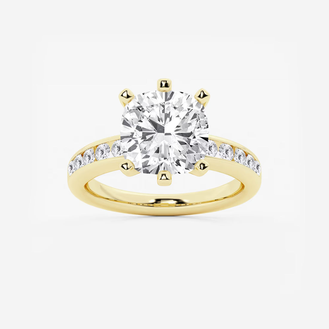 Cushion Cut Lab Grown Diamond Six-Prong Channel Set Side Stone Engagement Ring