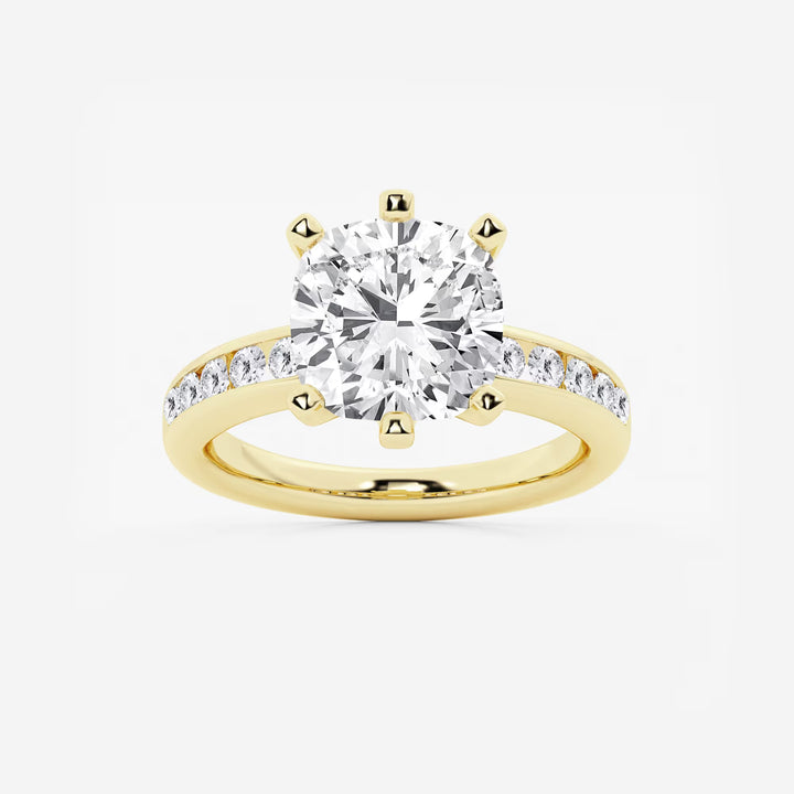 Cushion Cut Lab Grown Diamond Six-Prong Channel Set Side Stone Engagement Ring