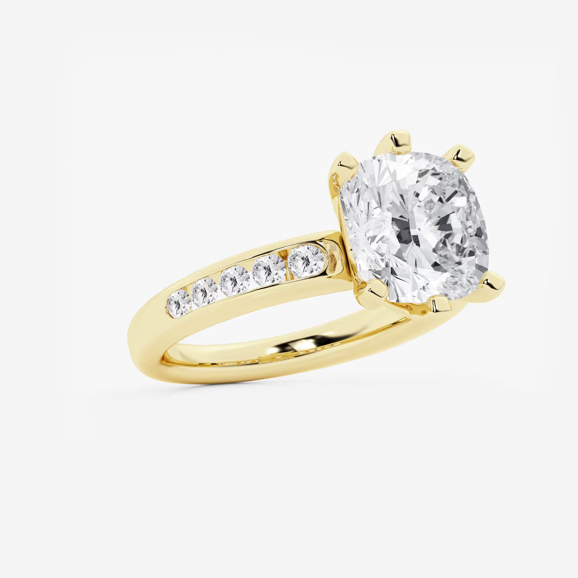 Cushion Cut Lab Grown Diamond Six-Prong Channel Set Side Stone Engagement Ring