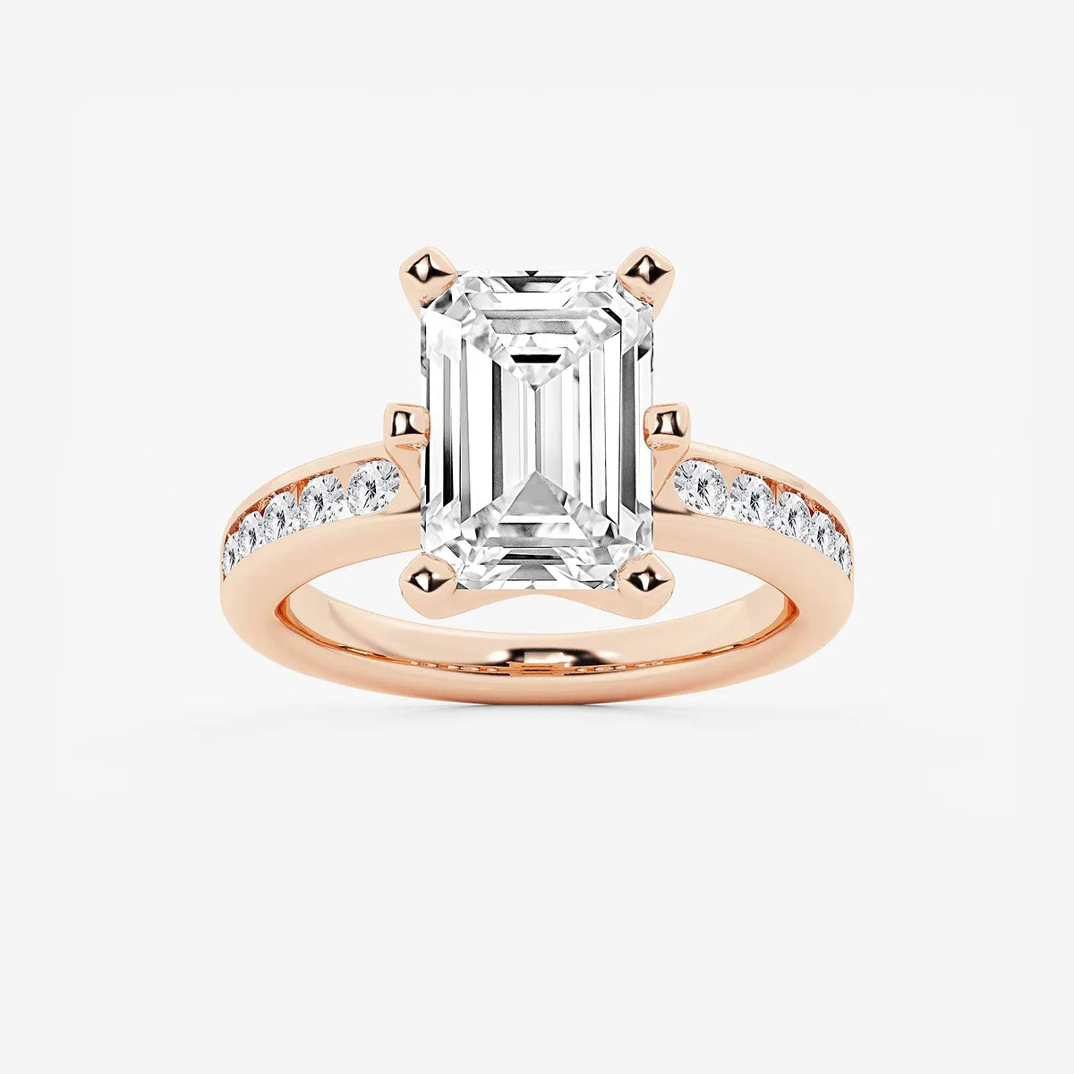 Elegant Emerald Cut Diamond Engagement Ring with Split Band and Accent Diamonds