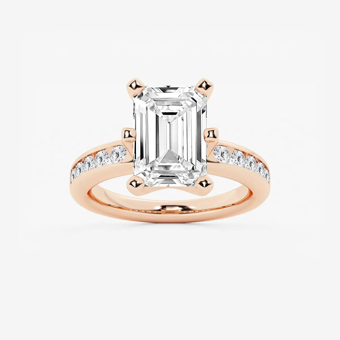 Elegant Emerald Cut Diamond Engagement Ring with Split Band and Accent Diamonds