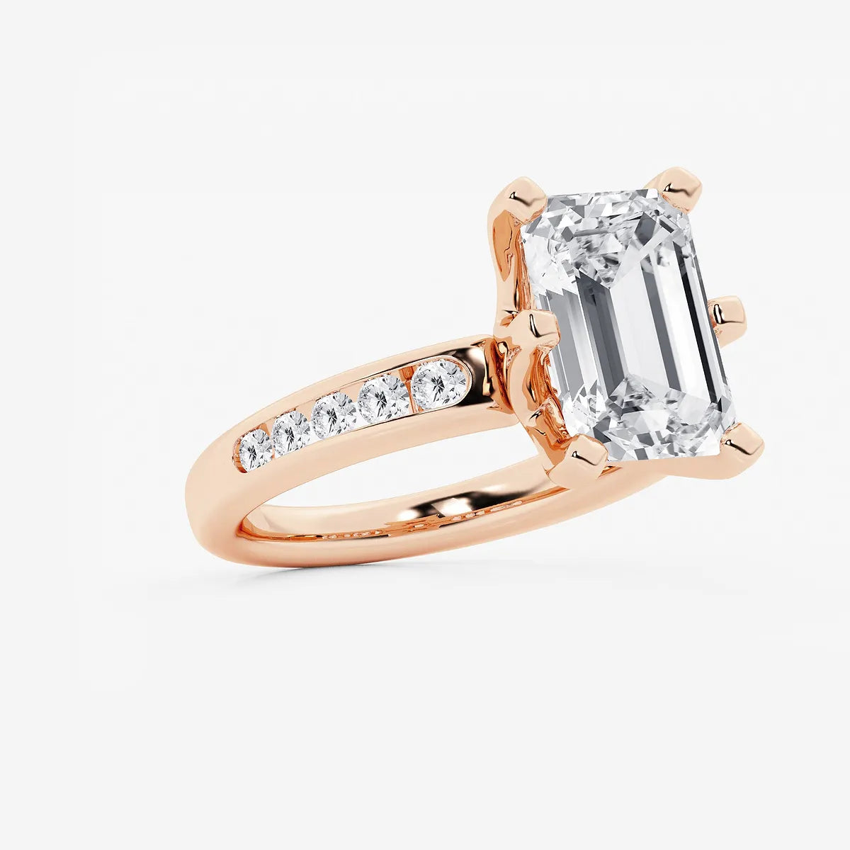 Elegant Emerald Cut Diamond Engagement Ring with Split Band and Accent Diamonds