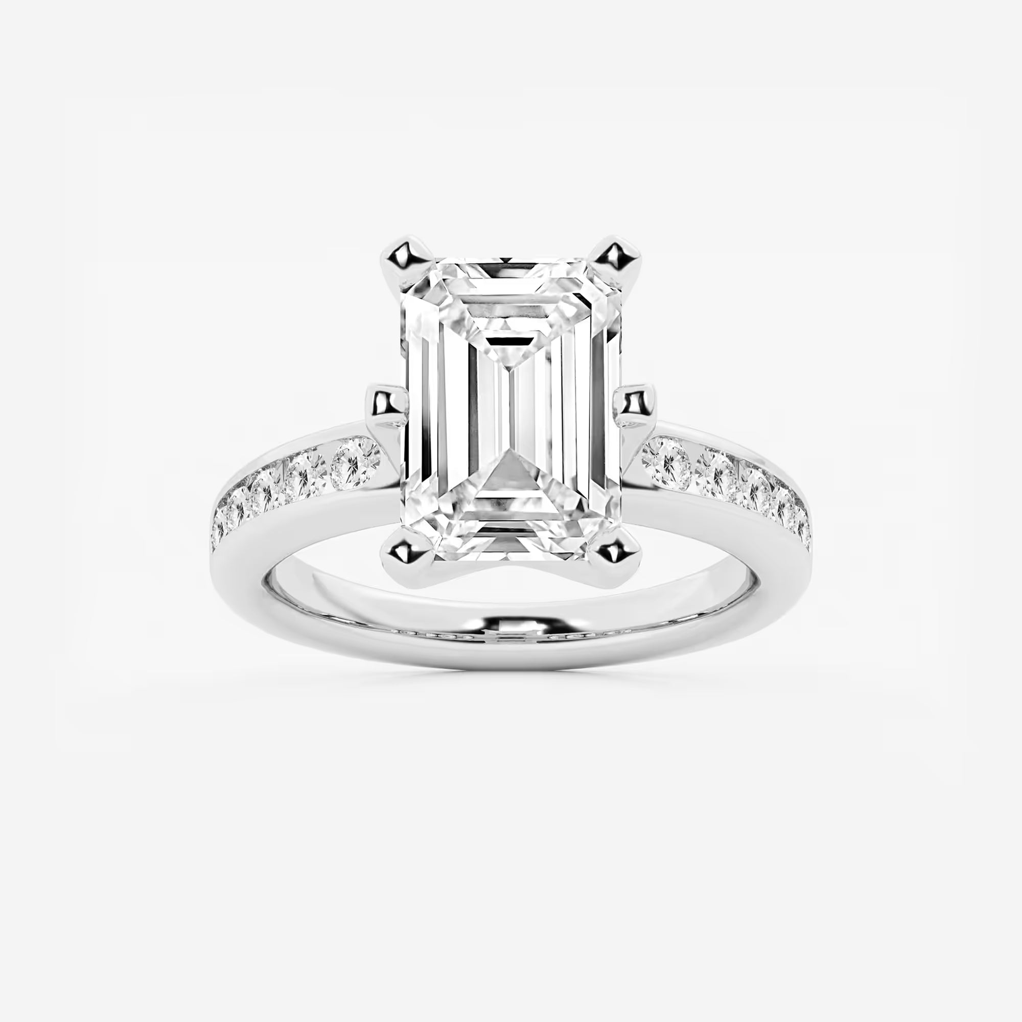 Elegant Emerald Cut Diamond Engagement Ring with Split Band and Accent Diamonds