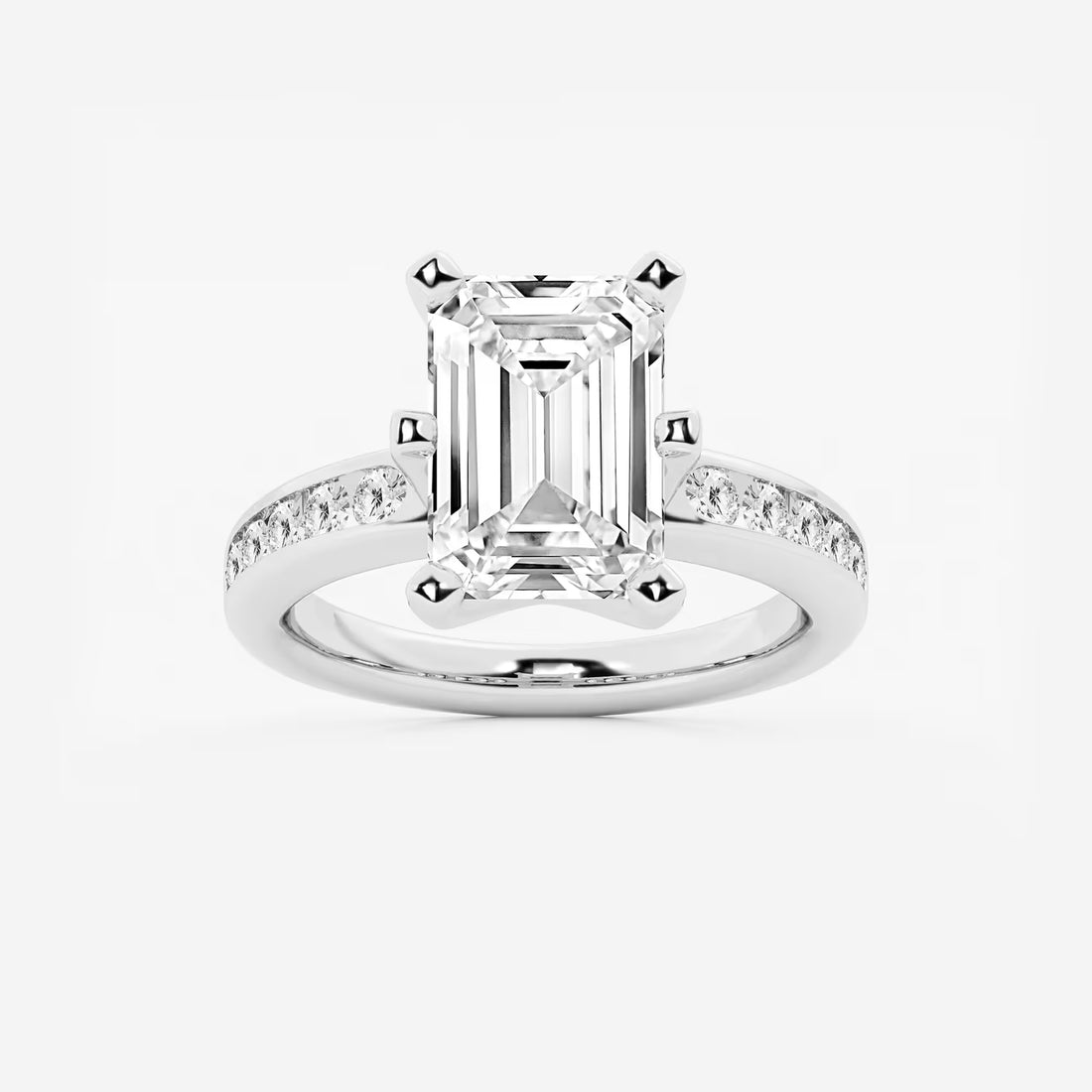 Elegant Emerald Cut Diamond Engagement Ring with Split Band and Accent Diamonds