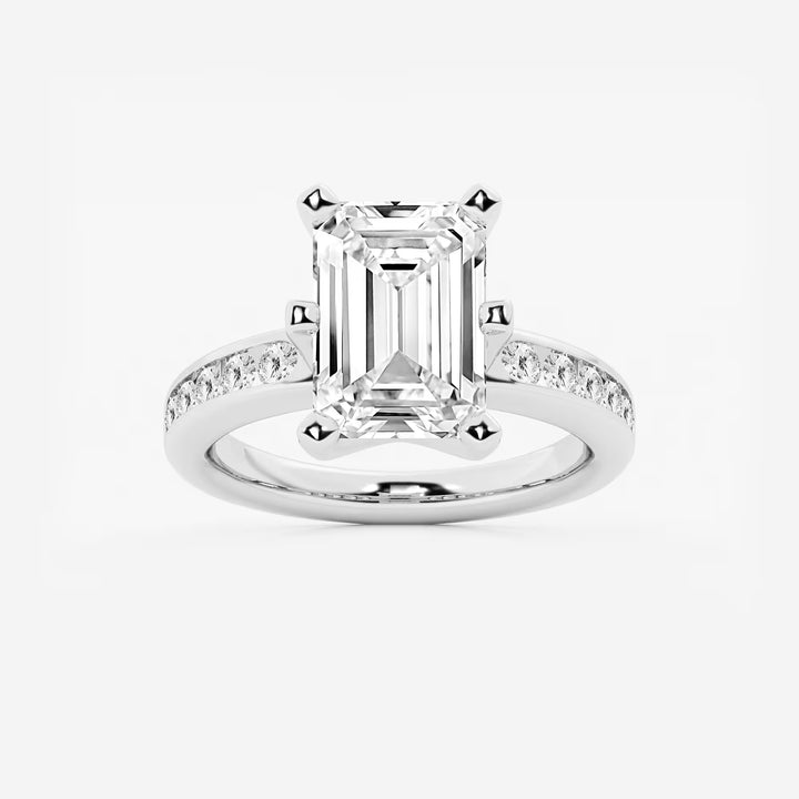 Elegant Emerald Cut Diamond Engagement Ring with Split Band and Accent Diamonds