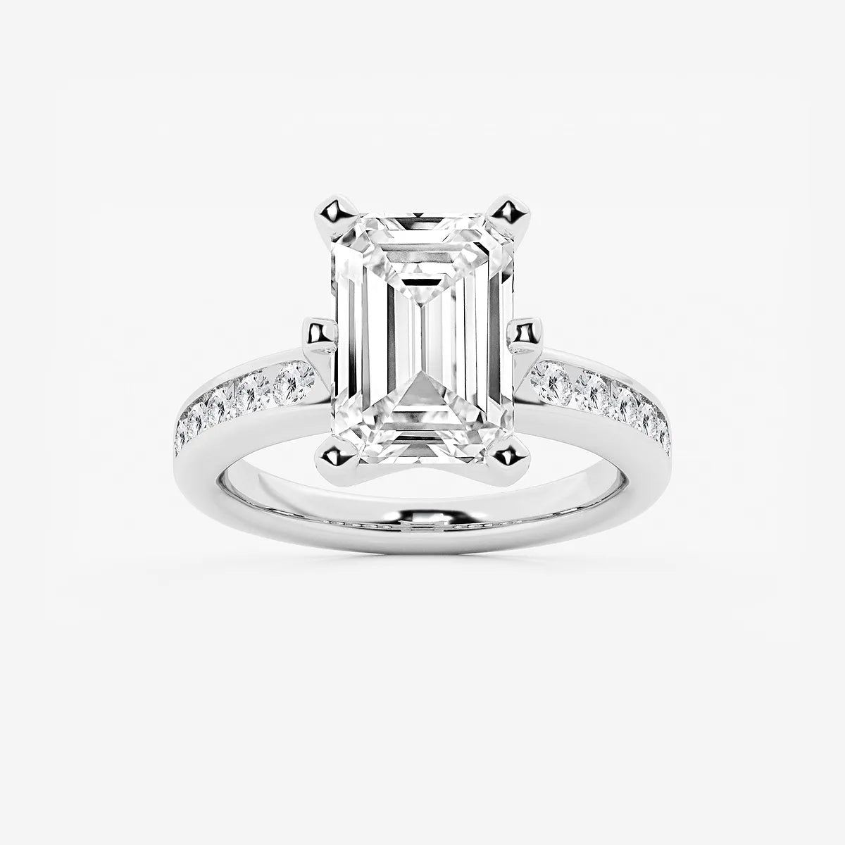 Elegant Emerald Cut Diamond Engagement Ring with Split Band and Accent Diamonds