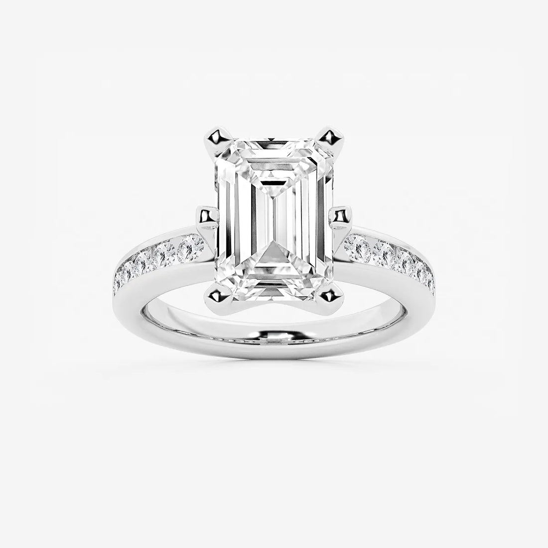 Elegant Emerald Cut Diamond Engagement Ring with Split Band and Accent Diamonds