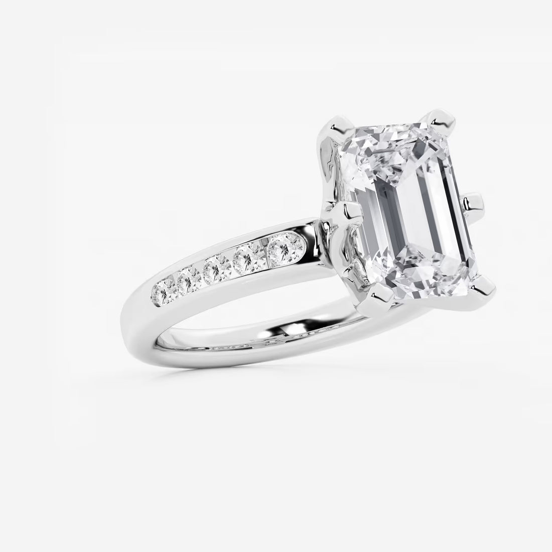 Elegant Emerald Cut Diamond Engagement Ring with Split Band and Accent Diamonds