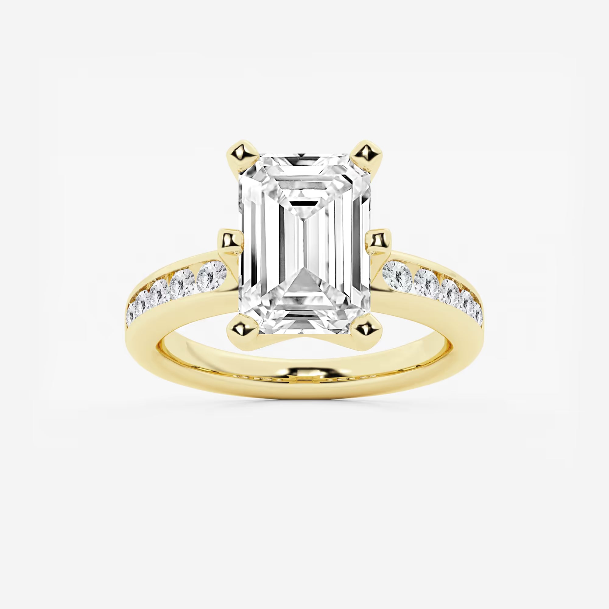 Elegant Emerald Cut Diamond Engagement Ring with Split Band and Accent Diamonds