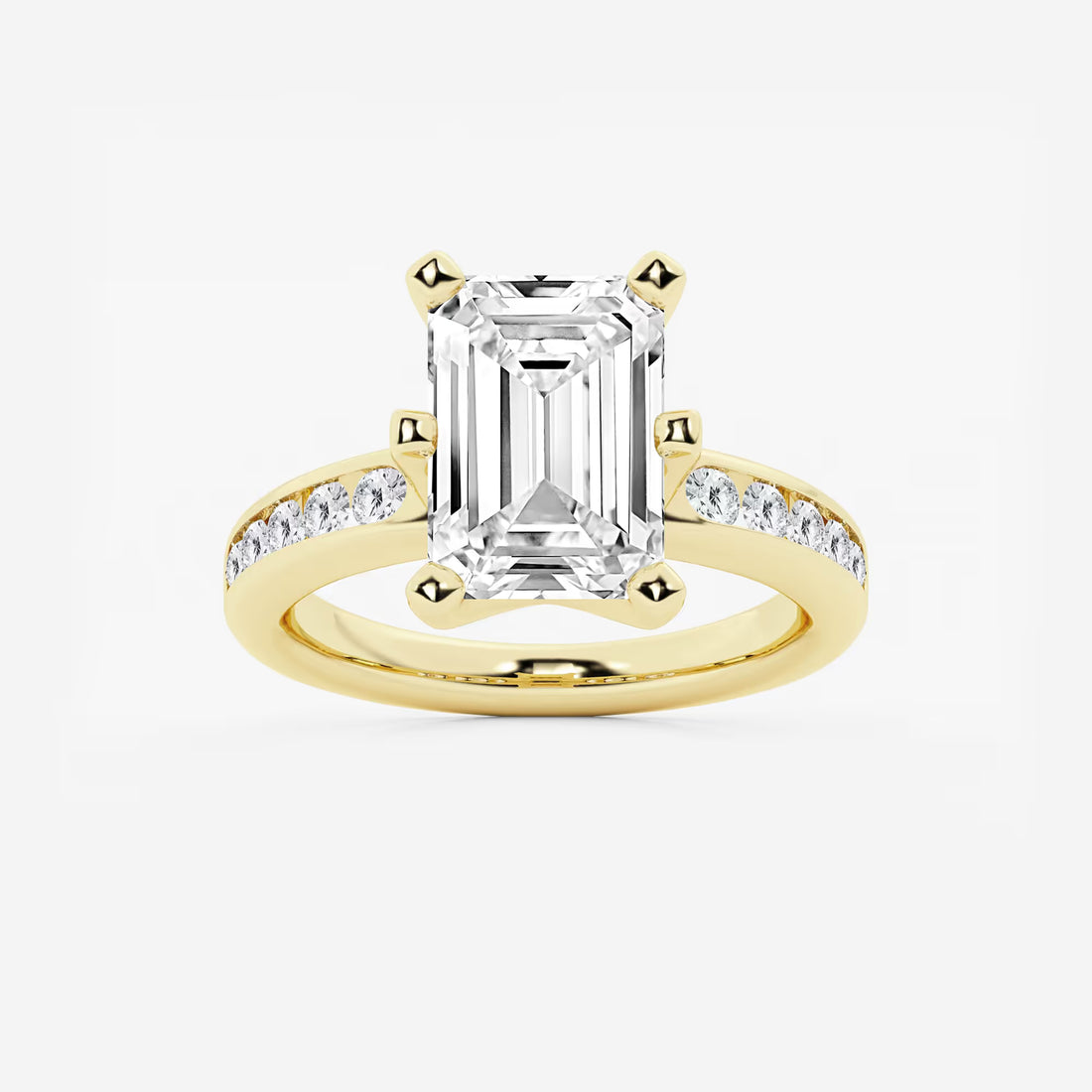 Elegant Emerald Cut Diamond Engagement Ring with Split Band and Accent Diamonds