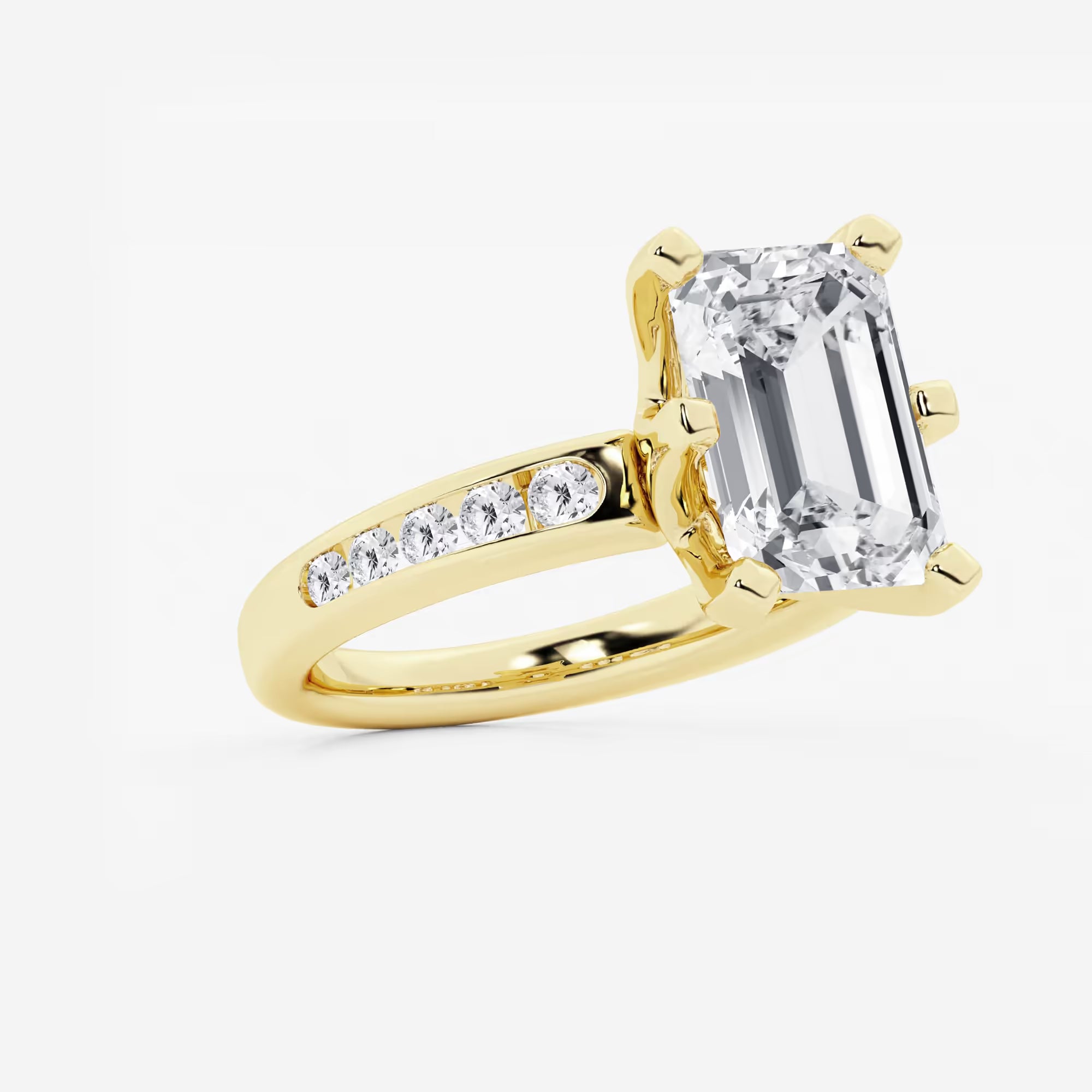 Elegant Emerald Cut Diamond Engagement Ring with Split Band and Accent Diamonds