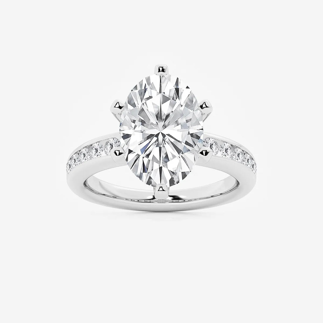 Oval Cut Lab-Grown Diamond Engagement Ring with Tapered Side Stones
