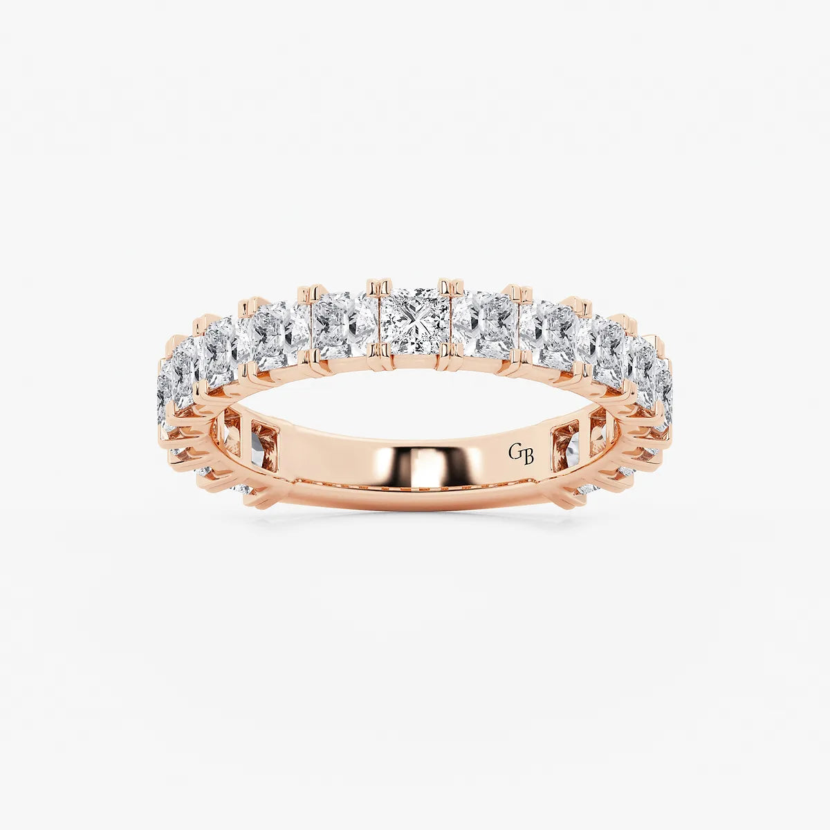 Princess Cut Lab Grown Diamond Three Quarter Eternity Wedding Band in Solid Gold