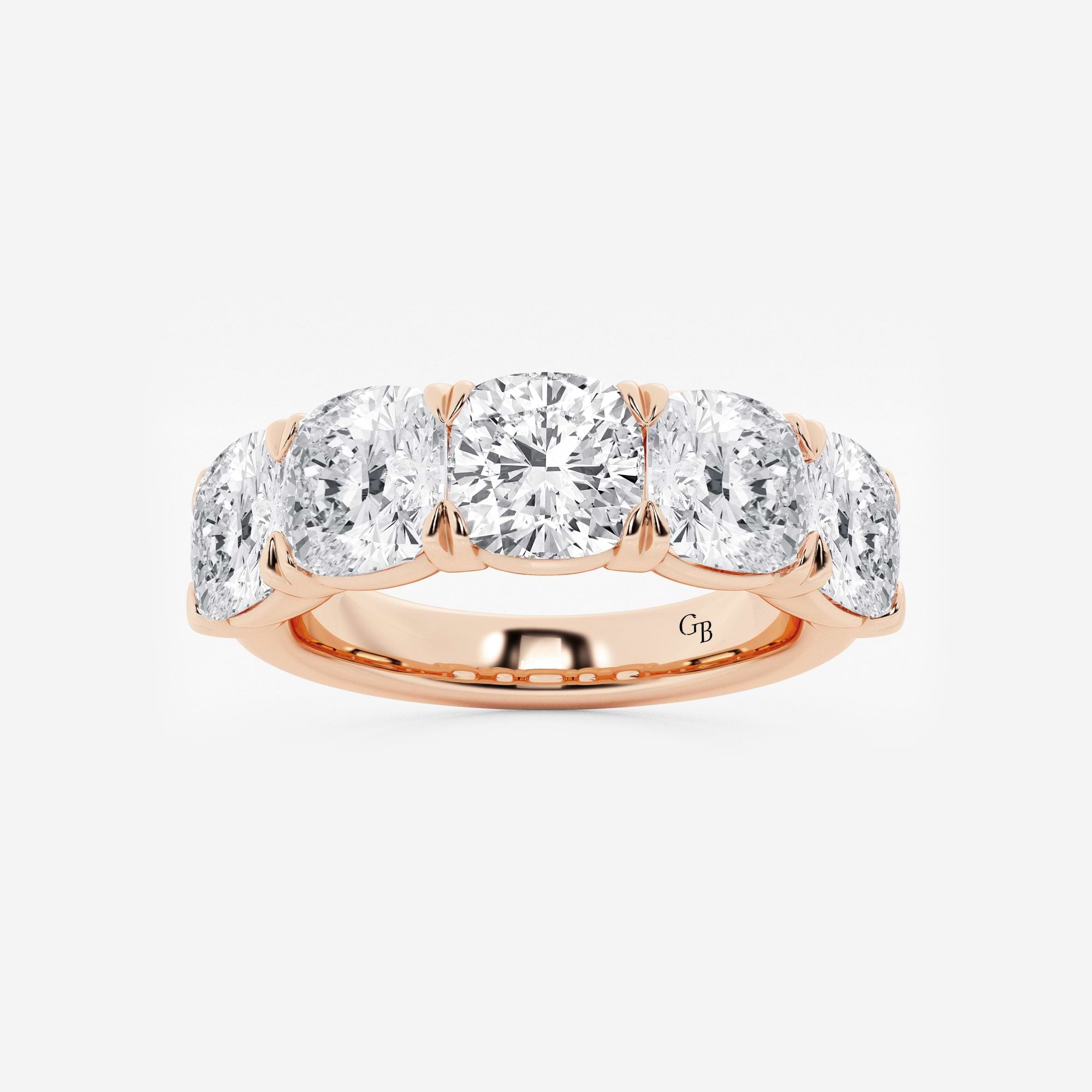 Elegant Cushion Cut Lab Grown Diamond Five Stone Anniversary Band in Solid Gold
