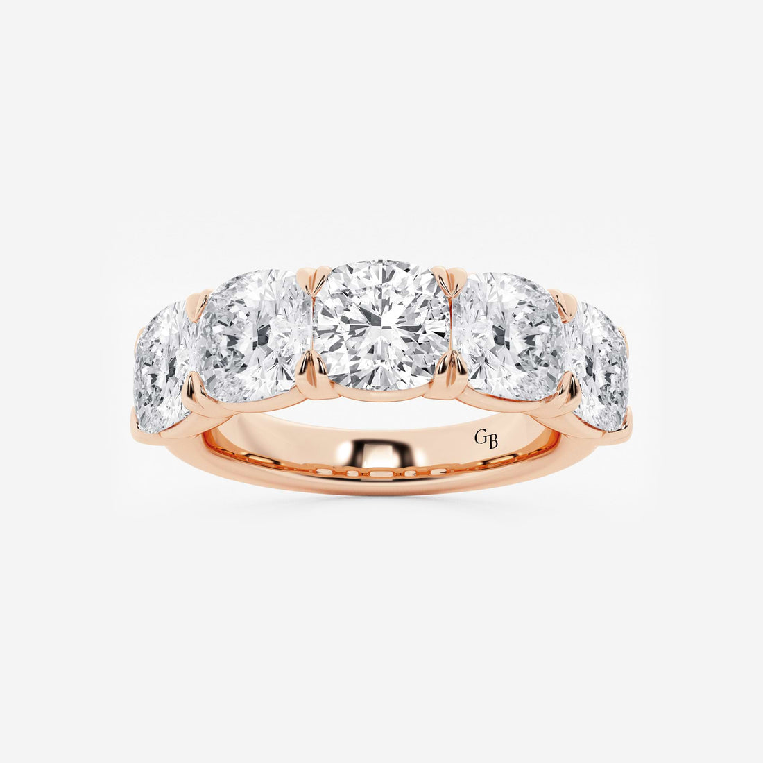 Elegant Cushion Cut Lab Grown Diamond Five Stone Anniversary Band in Solid Gold