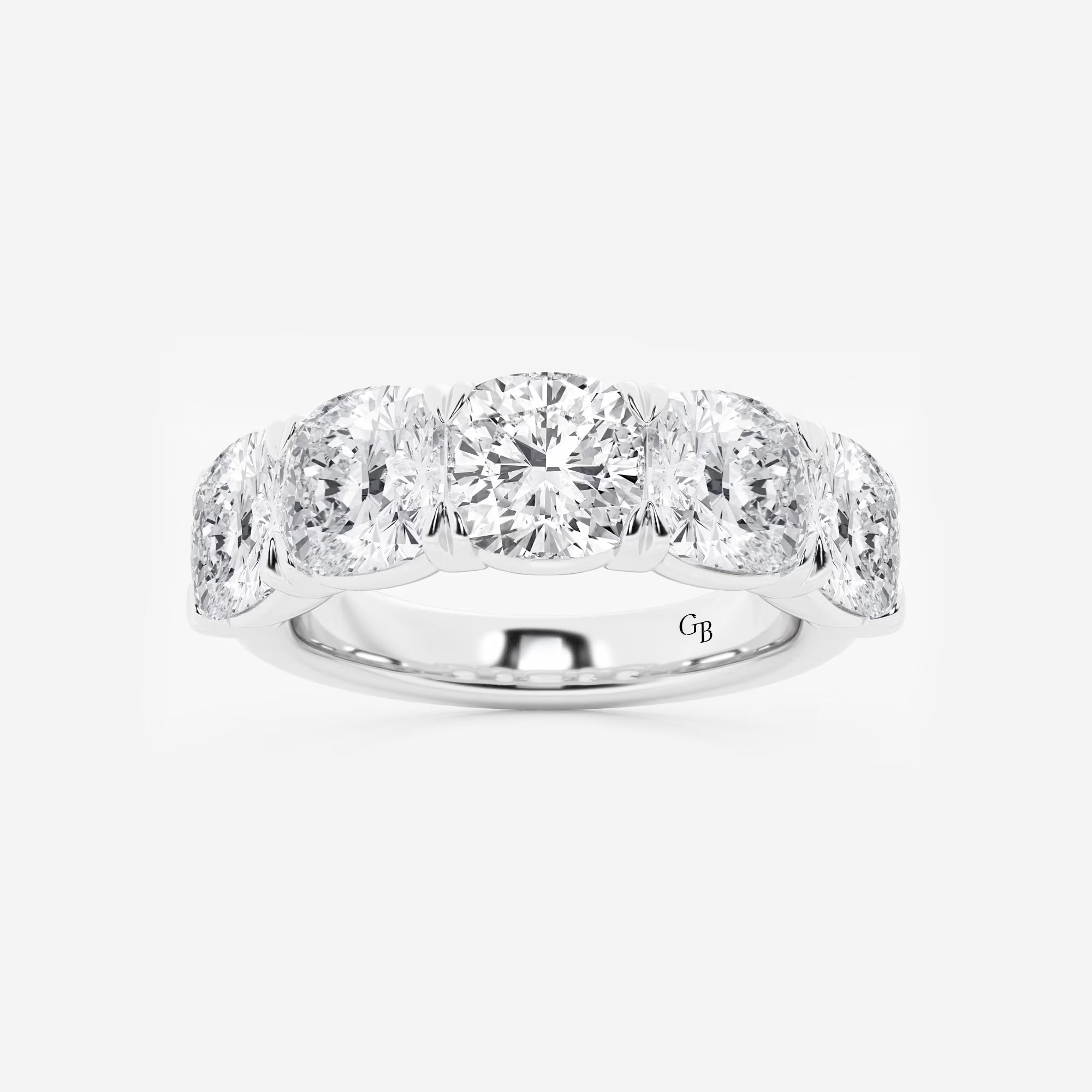 Elegant Cushion Cut Lab Grown Diamond Five Stone Anniversary Band in Solid Gold