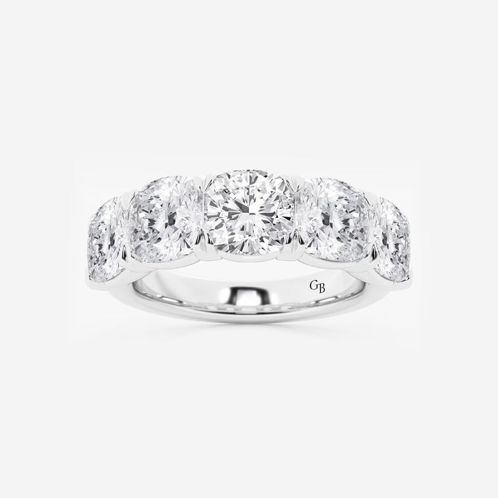 Elegant Cushion Cut Lab Grown Diamond Five Stone Anniversary Band in Solid Gold