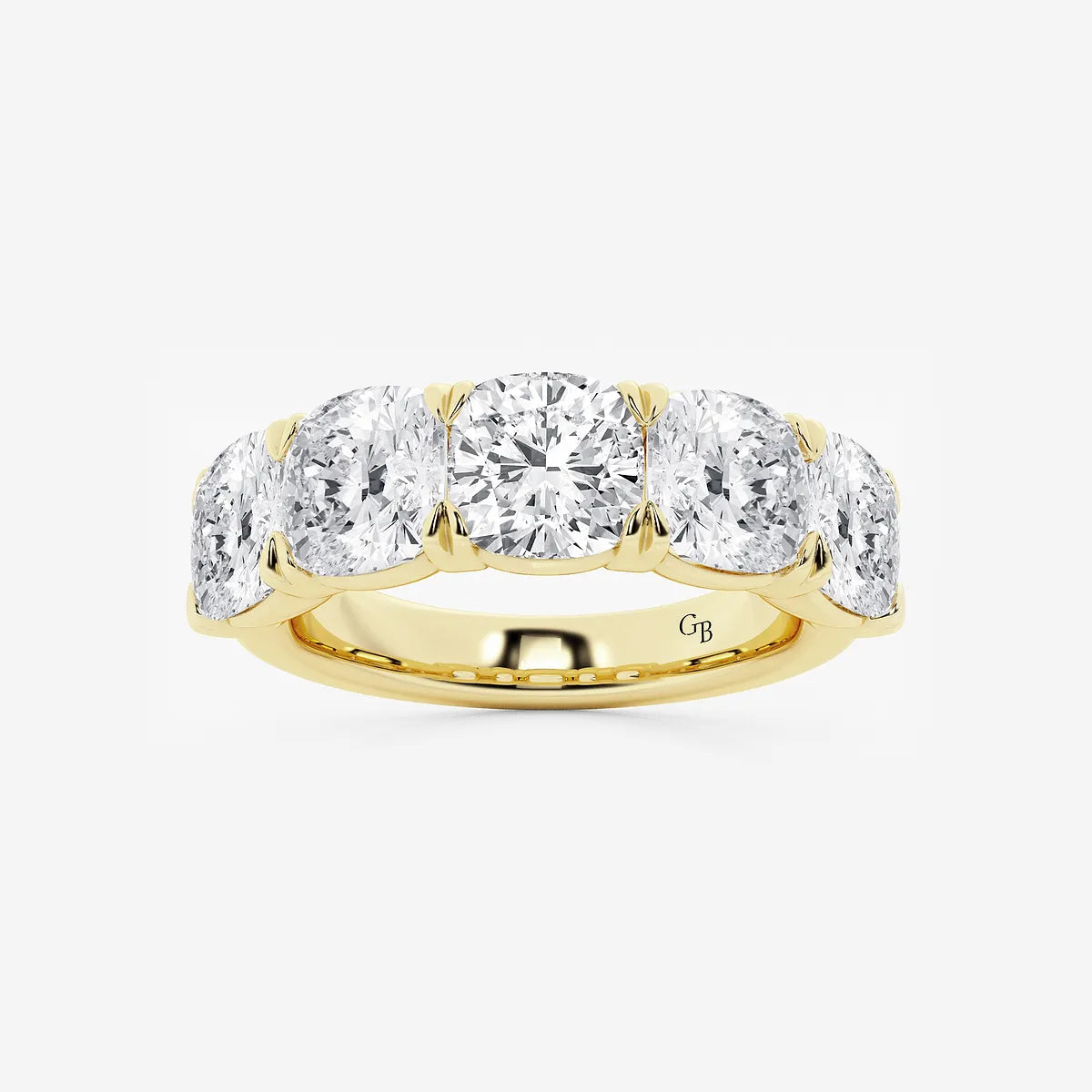 Elegant Cushion Cut Lab Grown Diamond Five Stone Anniversary Band in Solid Gold