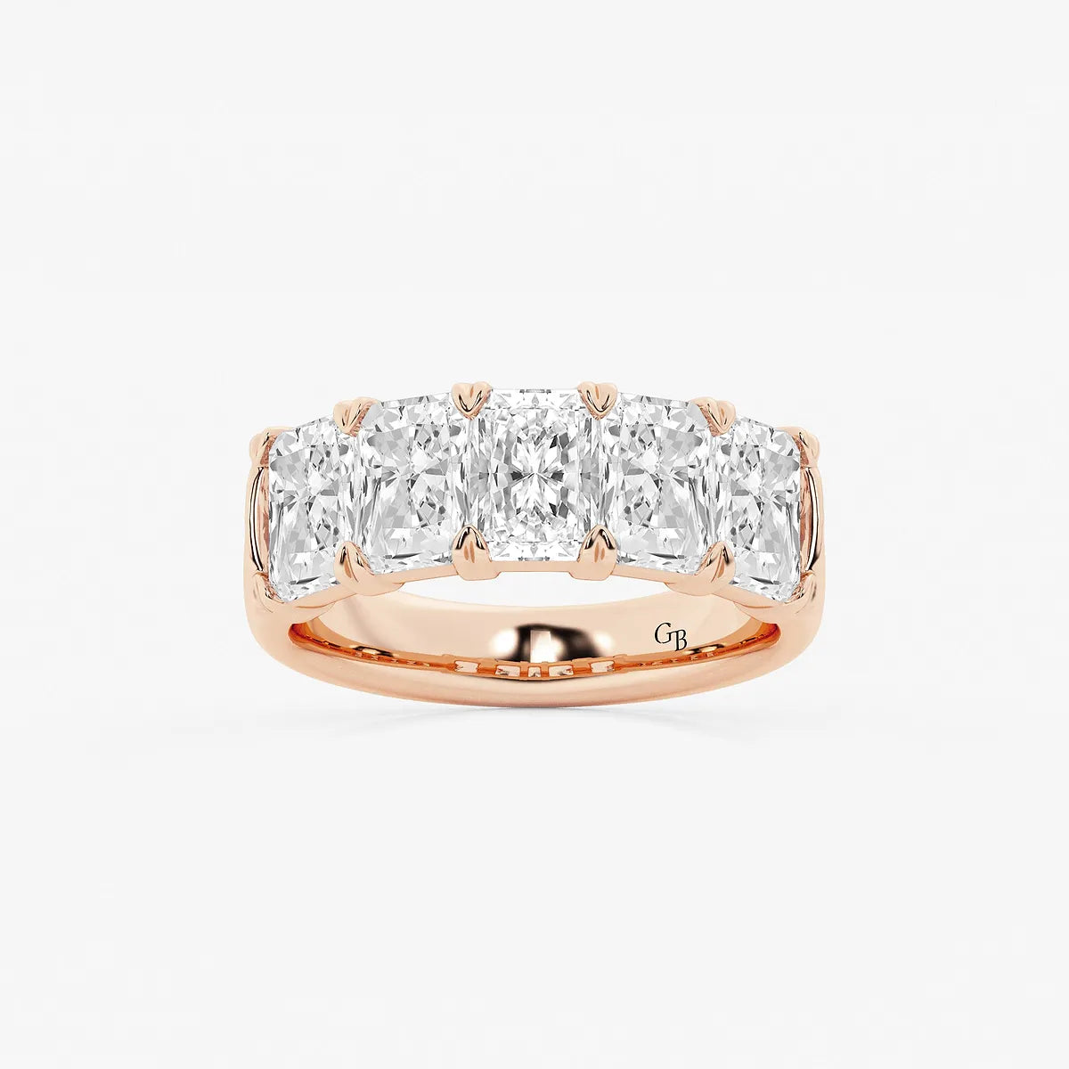 Elegant Radiant Cut Lab Grown Diamond Five Stone Anniversary Band in Solid Gold