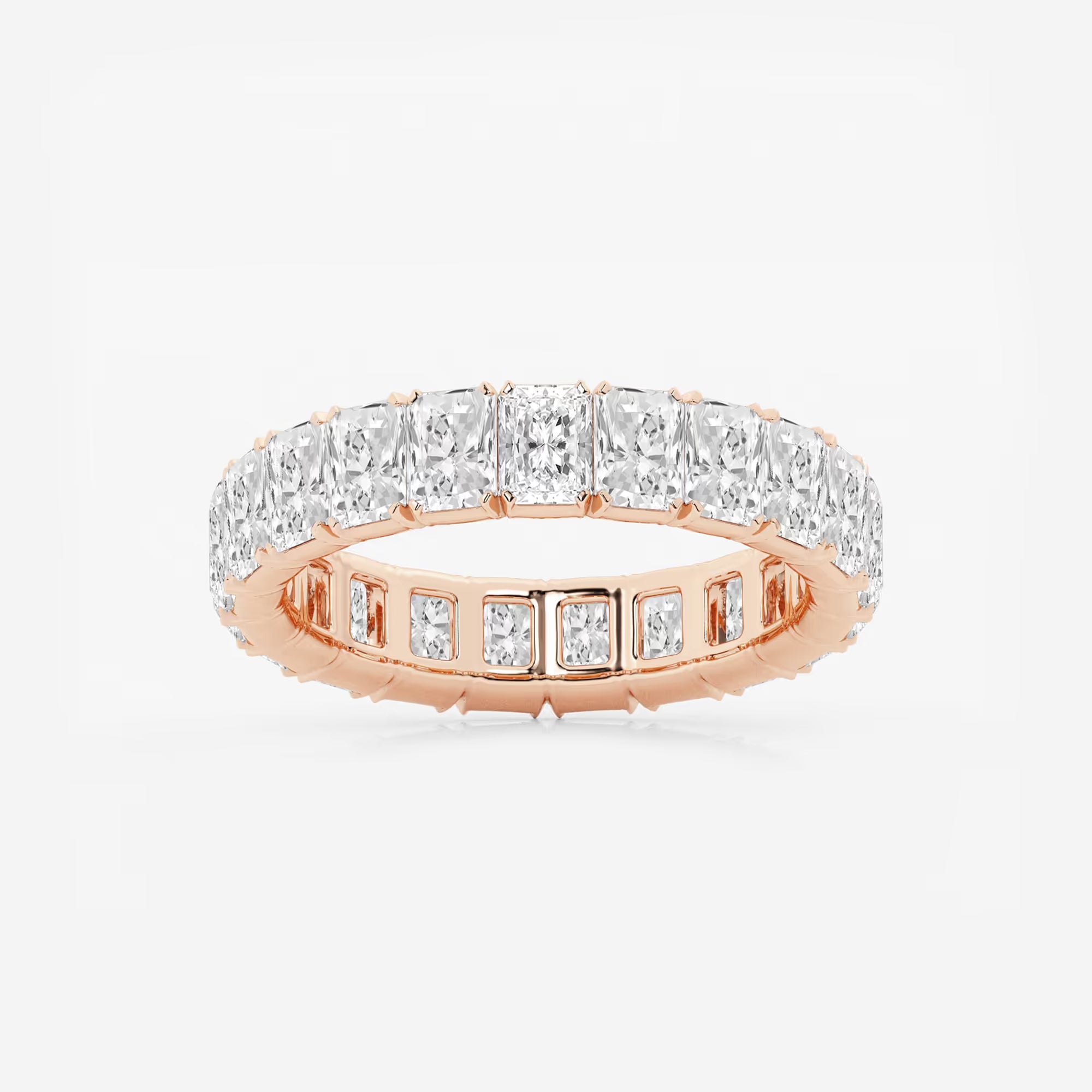 Refined Radiant Cut Lab Grown Diamond V Prong Eternity Band in Solid Gold