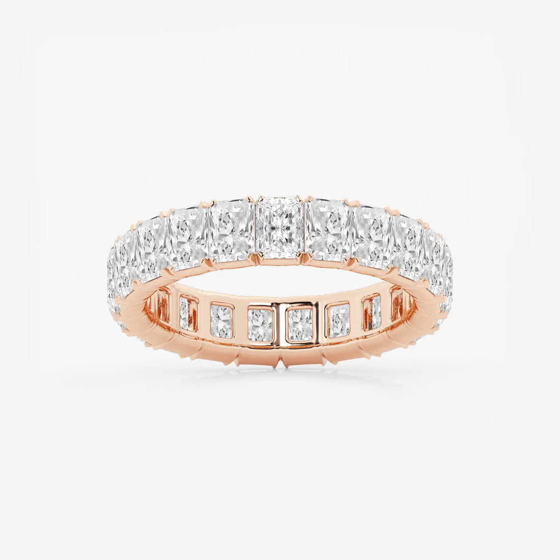 Refined Radiant Cut Lab Grown Diamond V Prong Eternity Band in Solid Gold