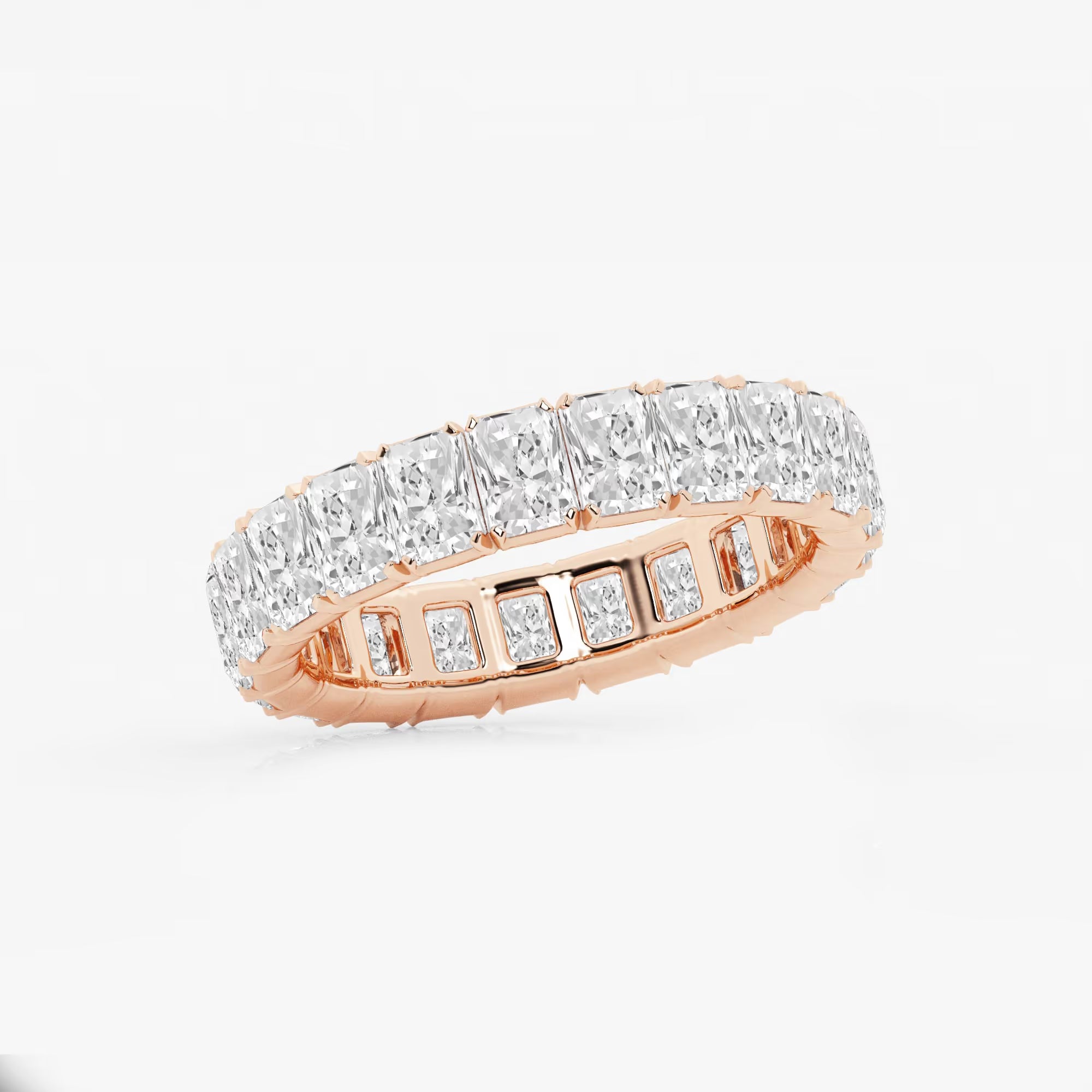 Refined Radiant Cut Lab Grown Diamond V Prong Eternity Band in Solid Gold