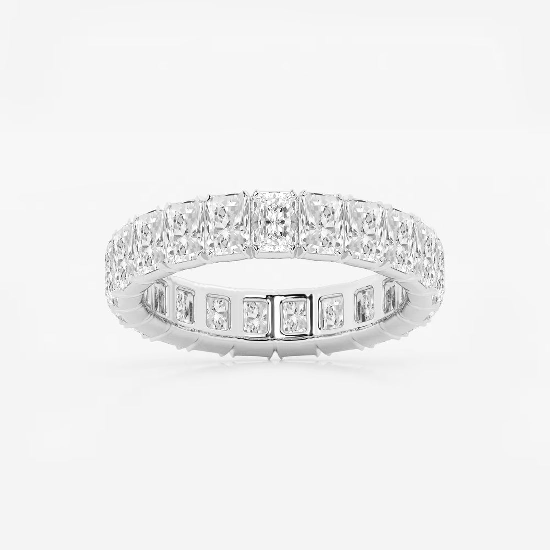 Refined Radiant Cut Lab Grown Diamond V Prong Eternity Band in Solid Gold