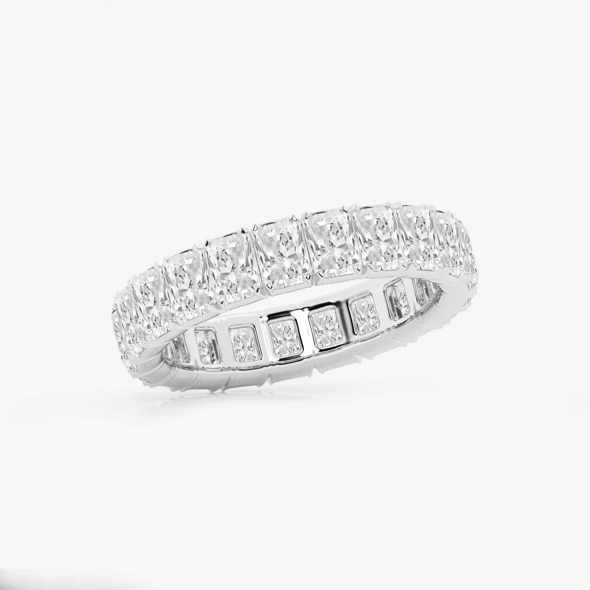 Refined Radiant Cut Lab Grown Diamond V Prong Eternity Band in Solid Gold