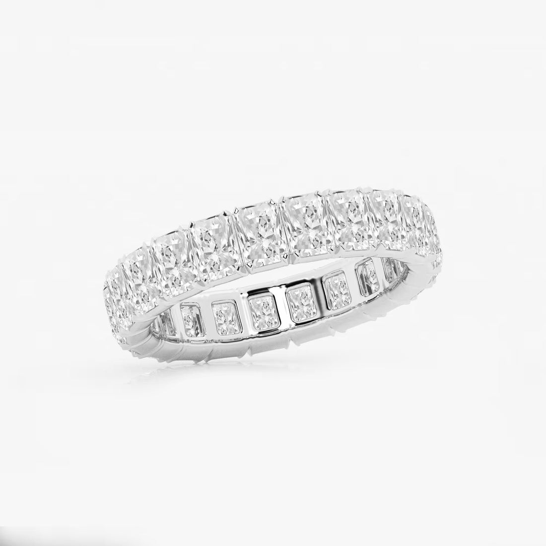 Refined Radiant Cut Lab Grown Diamond V Prong Eternity Band in Solid Gold