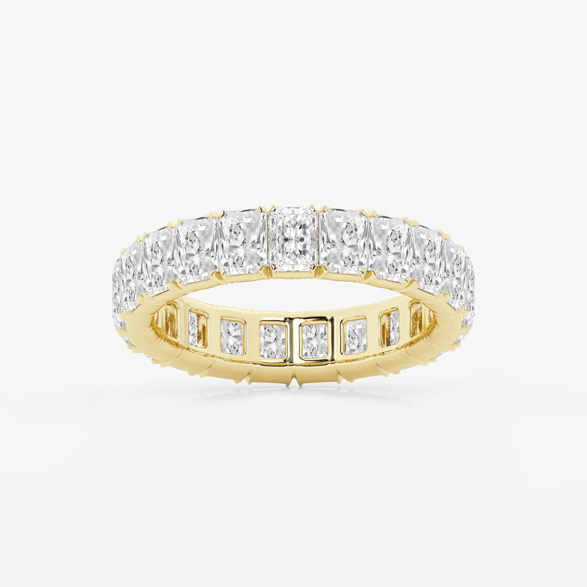 Refined Radiant Cut Lab Grown Diamond V Prong Eternity Band in Solid Gold