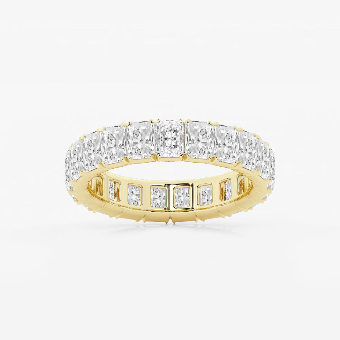 Refined Radiant Cut Lab Grown Diamond V Prong Eternity Band in Solid Gold